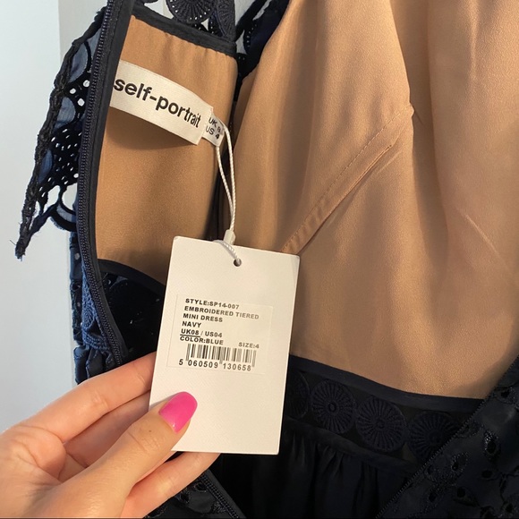 NWT Self-Portrait Navy Embroidered Mini Dress - Picture 10 of 11